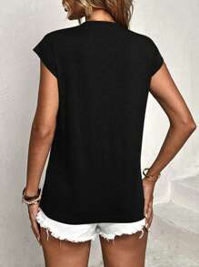 SHEIN VCAY Áo thun nữ Lá thư Nhiệt đới Giải trí - màu đen - Xem 2