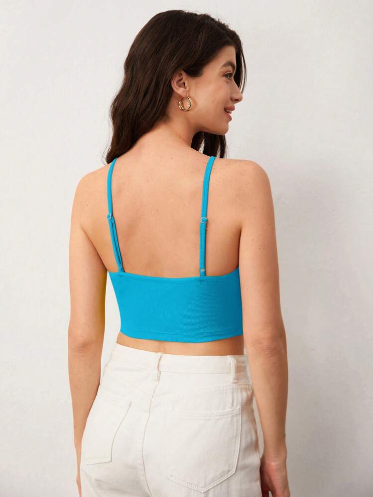 SHEIN BASICS Solid Crop Cami Top - Mint Blue - View 2