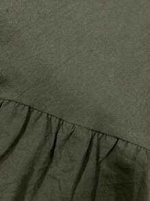 SHEIN LUNE Vestido de bata sólido manga de encampanada bainha com babado - Verde Militar - Visão 7