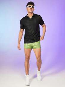 FeverCity Men Solid PU Leather Shorts - Lime Green - View 4