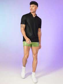 FeverCity Men Solid PU Leather Shorts - Lime Green - View 5