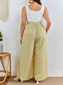 SHEIN VCAY Mono de pierna ancha con estampado floral con cinturón - Multicolor - Ver 2