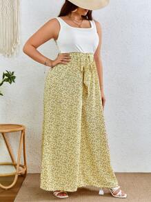 SHEIN VCAY Mono de pierna ancha con estampado floral con cinturón - Multicolor - Ver 3