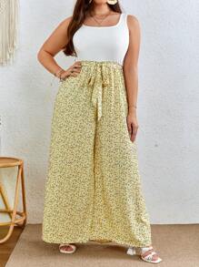 SHEIN VCAY Mono de pierna ancha con estampado floral con cinturón - Multicolor - Ver 5