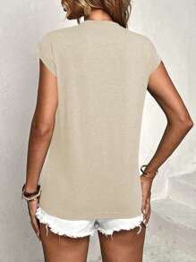 SHEIN LUNE Coconut Tree & Letter Graphic Batwing Sleeve Tee - Apricot - View 2