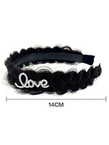 水鑽裝飾編織黑色5英寸短合成纖維頭髮髮箍 - 黑色 - 查看 6