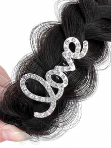 水鑽裝飾編織黑色5英寸短合成纖維頭髮髮箍 - 黑色 - 查看 7