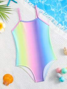Little Girls' One-piece Gradient Colour Patterned Swimsuit With Spaghetti Straps - Multicolor - View 1