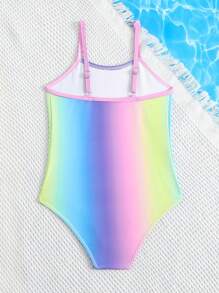 Little Girls' One-piece Gradient Colour Patterned Swimsuit With Spaghetti Straps - Multicolor - View 2