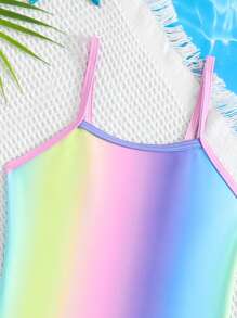 Little Girls' One-piece Gradient Colour Patterned Swimsuit With Spaghetti Straps - Multicolor - View 4