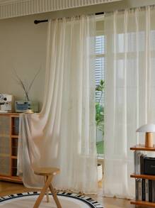 Solid Color Single Sheer Panel Curtain, Modern Polyester Light Filtering Privacy Sheer Curtain For Living Room And Bedroom - Beige - View 6