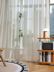 Solid Color Single Sheer Panel Curtain, Modern Polyester Light Filtering Privacy Sheer Curtain For Living Room And Bedroom - Beige - View 2