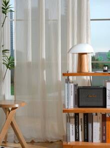 Solid Color Single Sheer Panel Curtain, Modern Polyester Light Filtering Privacy Sheer Curtain For Living Room And Bedroom - Beige - View 5