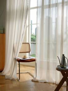 Solid Color Single Sheer Panel Curtain, Modern Polyester Light Filtering Privacy Sheer Curtain For Living Room And Bedroom - Beige - View 1