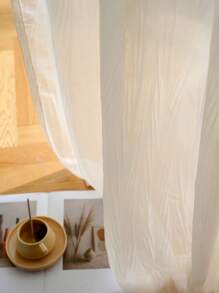 Solid Color Single Sheer Panel Curtain, Modern Polyester Light Filtering Privacy Sheer Curtain For Living Room And Bedroom - Beige - View 4