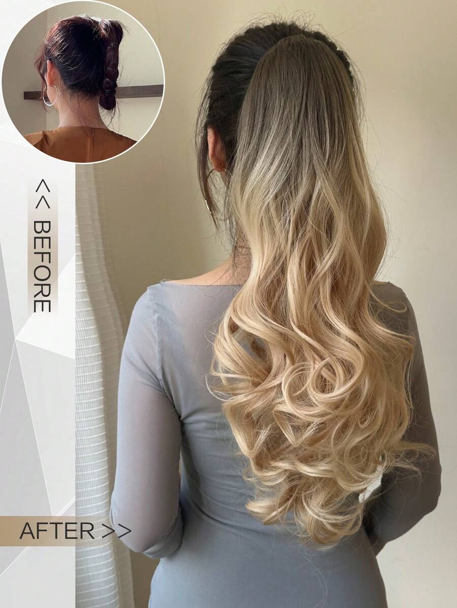 小波浪漸層22英寸長款馬尾合成纖維接髮帶爪 - 彩色 - 查看 1