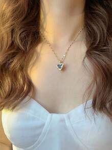 1入組不鏽鋼18K鍍金海洋心形寶石吊墜夏季項鍊 - 金黃色 - 查看 3