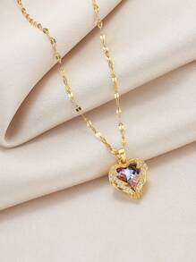 1入組不鏽鋼18K鍍金海洋心形寶石吊墜夏季項鍊 - 金黃色 - 查看 4