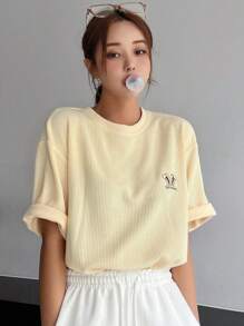 DAZY Camiseta de hombros caídos con estampado de letra - Amarillo - Ver 1