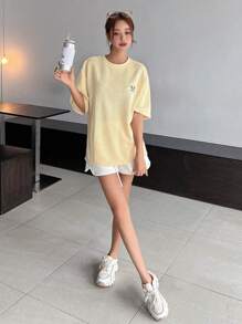 DAZY Camiseta de hombros caídos con estampado de letra - Amarillo - Ver 4