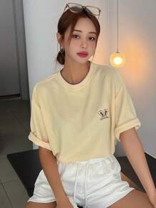 DAZY Camiseta de hombros caídos con estampado de letra - Amarillo - Ver 5