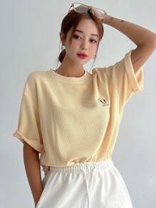 DAZY Camiseta de hombros caídos con estampado de letra - Amarillo - Ver 7