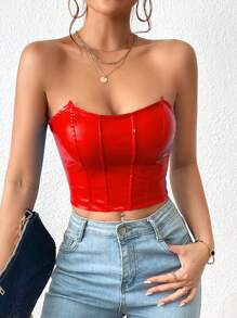 Firerie Áo nữ Bất đối xứng màu trơn Giải trí - Đỏ - Xem 3