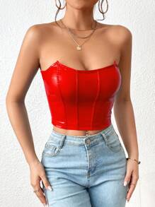 Firerie Áo nữ Bất đối xứng màu trơn Giải trí - Đỏ - Xem 4