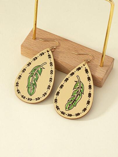 أقراط قطرات ماء موضة جلد تفاصيل ورقة للنساء الزخرفة اليومية زوج واحد