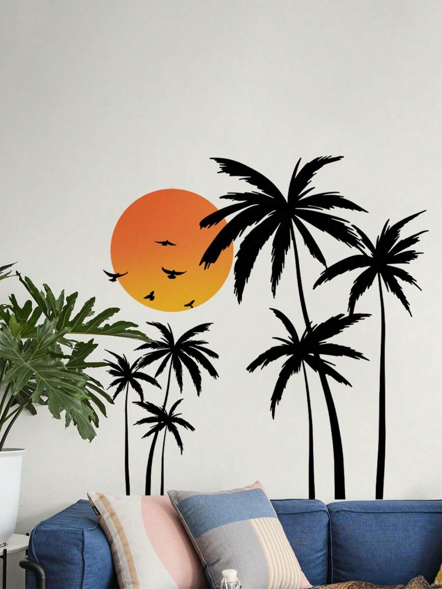 1 PVC Decal Dán Tường, Mặt Trời Hiện Đại & Hoa Văn Cây Dừa Dán Tường Cho Trang Trí Tường Nhà - Nhiều màu - Xem 1