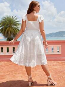 SHEIN VCAY Plus Solid Ruffle Hem Smock Dress - White - View 2