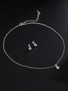 rakol 3入組/套極簡圓設計方晶鋯石裝飾首飾套裝適合女士(耳環和項鏈)適合派對宴會婚禮