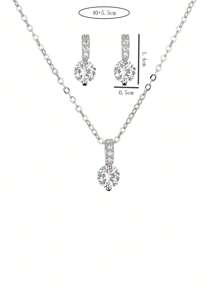 rakol 3入組/套極簡圓設計方晶鋯石裝飾首飾套裝適合女士(耳環和項鏈)適合派對宴會婚禮