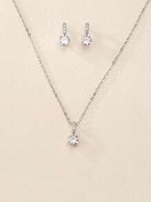 rakol 3入組/套極簡圓設計方晶鋯石裝飾首飾套裝適合女士(耳環和項鏈)適合派對宴會婚禮