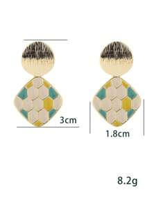 1 Đôi Thời Trang Đồng Tổ Ong Chi Tiết Vuông Thả Bông Tai Nữ Cho Cuộc Sống Hàng Ngày - Nhiều màu - Xem 3