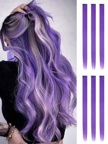 6 cái Clip thẳng màu tím dài 22 inch trong sợi tóc tổng hợp - Màu tím - Xem 1