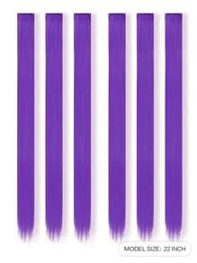 6 cái Clip thẳng màu tím dài 22 inch trong sợi tóc tổng hợp - Màu tím - Xem 2