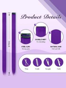 6 cái Clip thẳng màu tím dài 22 inch trong sợi tóc tổng hợp - Màu tím - Xem 3