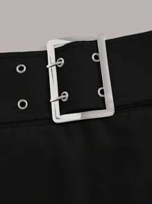 SHEIN ICON Solid Belted Skirt - Black - View 4