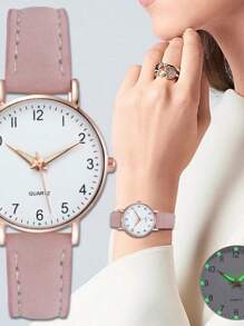 Đồng hồ thạch anh tối giản 1pc - Hồng - Xem 1