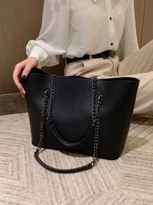 Túi tote đeo vai cỡ lớn Dây đeo xích đen chắc chắn dành cho các cô gái tuổi teen Nữ sinh viên đại học, tân binh & nhân viên văn phòng Hoàn hảo cho văn phòng, nơi làm việc, kinh doanh, đi làm Túi đi làm tốt nhất cho nữ - màu đen - Xem 1