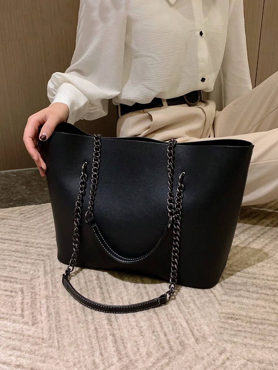 Túi tote đeo vai cỡ lớn Dây đeo xích đen chắc chắn dành cho các cô gái tuổi teen Nữ sinh viên đại học, tân binh & nhân viên văn phòng Hoàn hảo cho văn phòng, nơi làm việc, kinh doanh, đi làm Túi đi làm tốt nhất cho nữ - màu đen - Xem 1