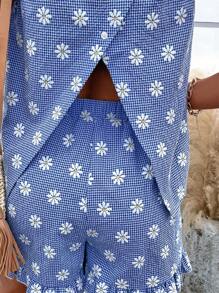 SHEIN LUNE 印花荷葉邊上衣和短褲 - 彩色 - 查看 3