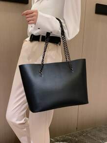 Túi tote đeo vai cỡ lớn Dây đeo xích đen chắc chắn dành cho các cô gái tuổi teen Nữ sinh viên đại học, tân binh & nhân viên văn phòng Hoàn hảo cho văn phòng, nơi làm việc, kinh doanh, đi làm Túi đi làm tốt nhất cho nữ - màu đen - Xem 4