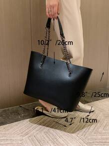 Túi tote đeo vai cỡ lớn Dây đeo xích đen chắc chắn dành cho các cô gái tuổi teen Nữ sinh viên đại học, tân binh & nhân viên văn phòng Hoàn hảo cho văn phòng, nơi làm việc, kinh doanh, đi làm Túi đi làm tốt nhất cho nữ - màu đen - Xem 6