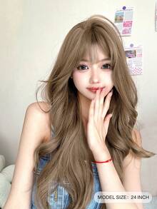 alicegarden Body Wave Gold 24 Inch Long Synthetic Wig With Bangs For Women - Gold - View 2