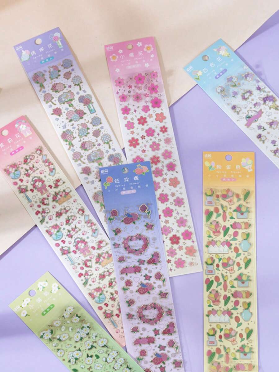 8入組花朵圖案多種創意多用途裝飾貼紙適用於DIY手掌裝飾用品 - 彩色 - 查看 1
