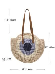 Large Straw Bag Paper Colourblock Geometric Pattern - Beige - View 3