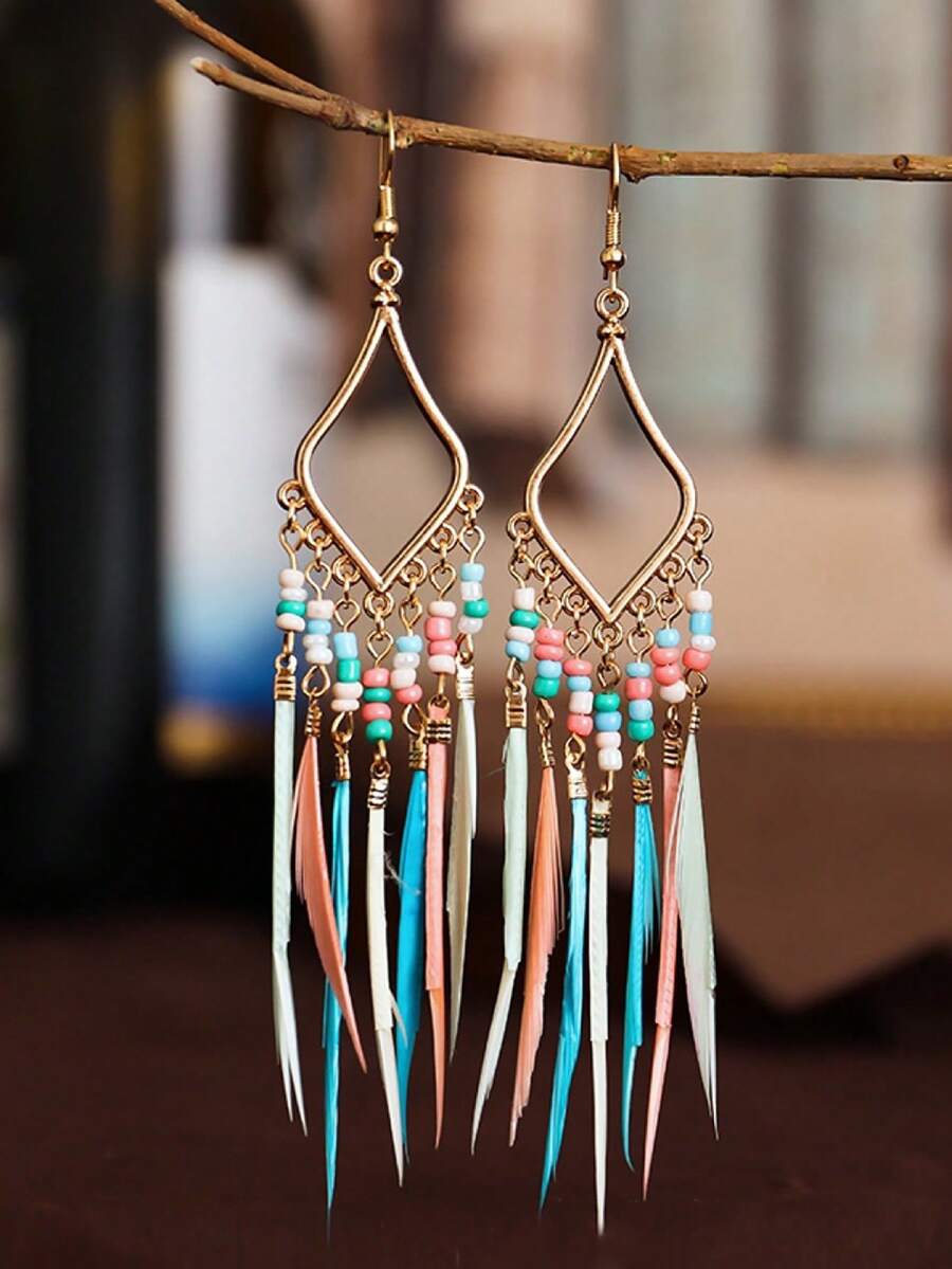 bông tai hình lông vũ nhiều màu sắc tinh tế cho nữ theo phong cách Bohemian - Nhiều màu - Xem 1