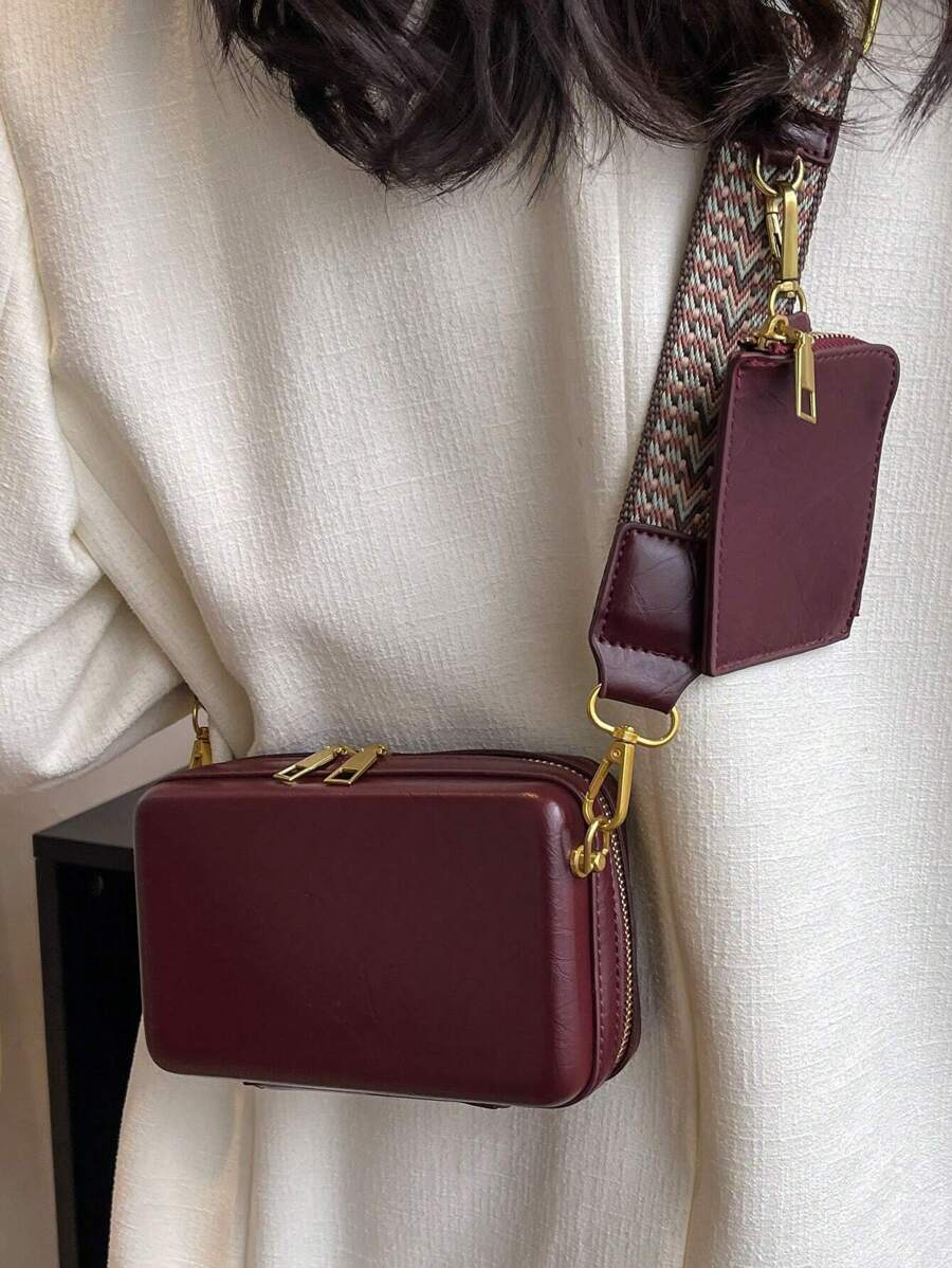 迷你方形包配零钱包复古，勃艮第包，包包，新年理想礼物，女士包配小钱包，时尚勃艮第包